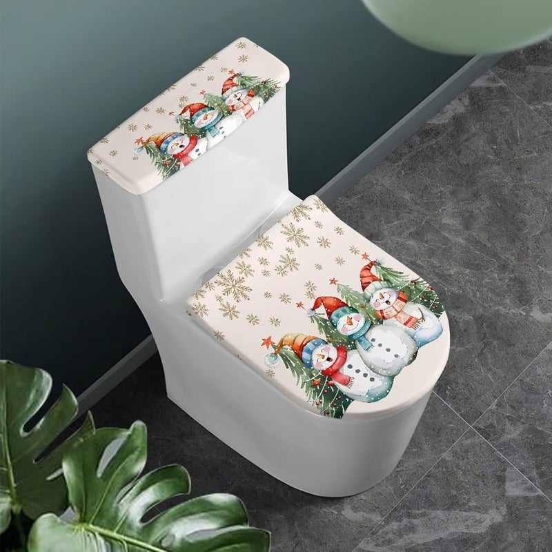 Kathyboom Snowman Snowflake Toilet Lid Cover Splash Stain Resistant Toilet Tank Lid Covers Protect Your Hand from Splash Fit Most Round Elongated Oval Toilet - Image 2